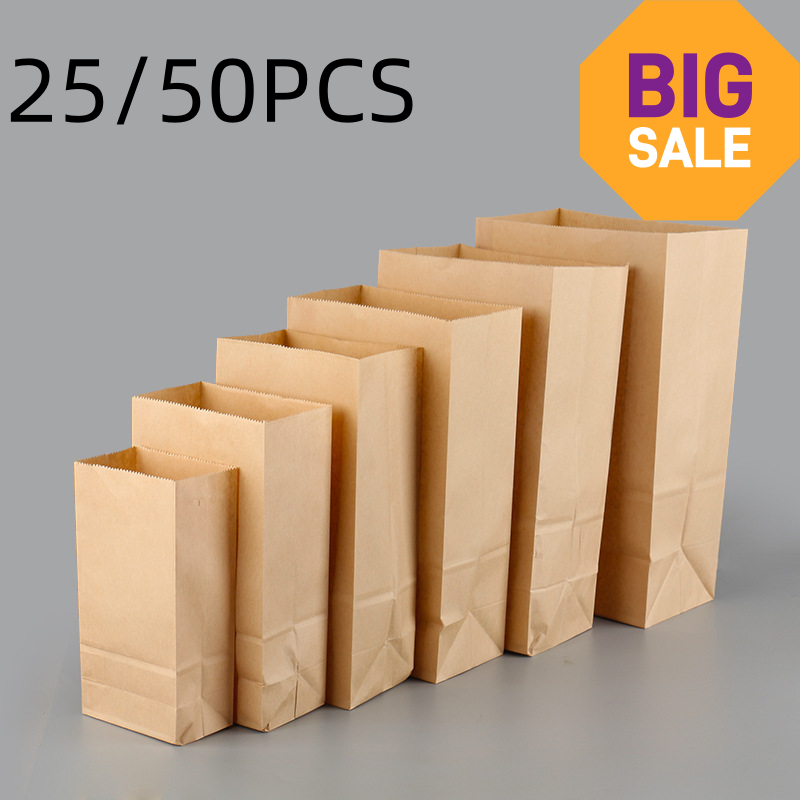 Food Storage Roll Bags - 25/50pcs Sacos de Papel Kraft Marrom