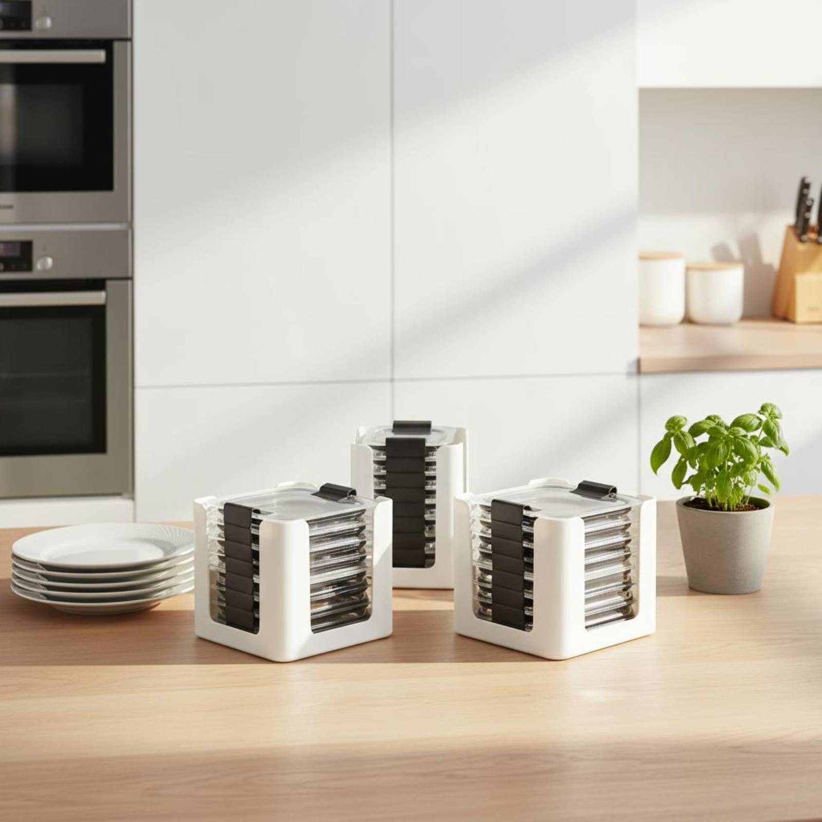 Food Storage Plastic Containers With Lids - Organizador de Tampas Retangular para 3